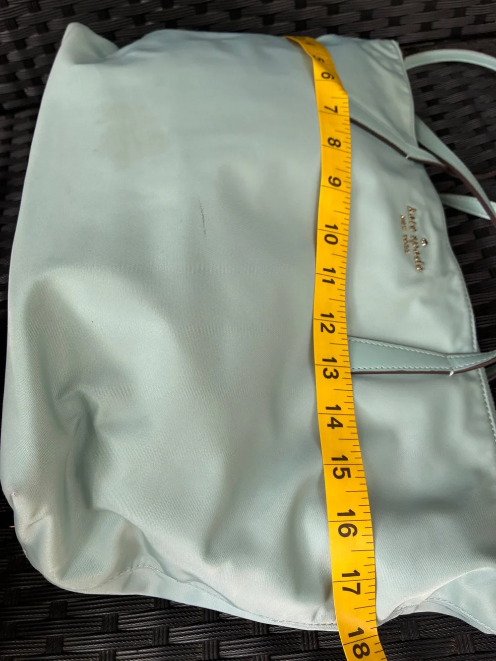 kate spade mint green tote with gold logo